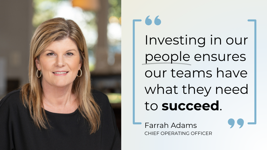 A professional headshot of Farrah Adams, COO of LBA Hospitality, smiling against a neutral background.